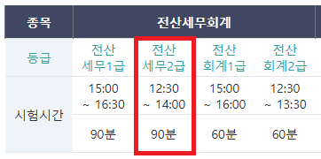 전산세무2급 시험시간